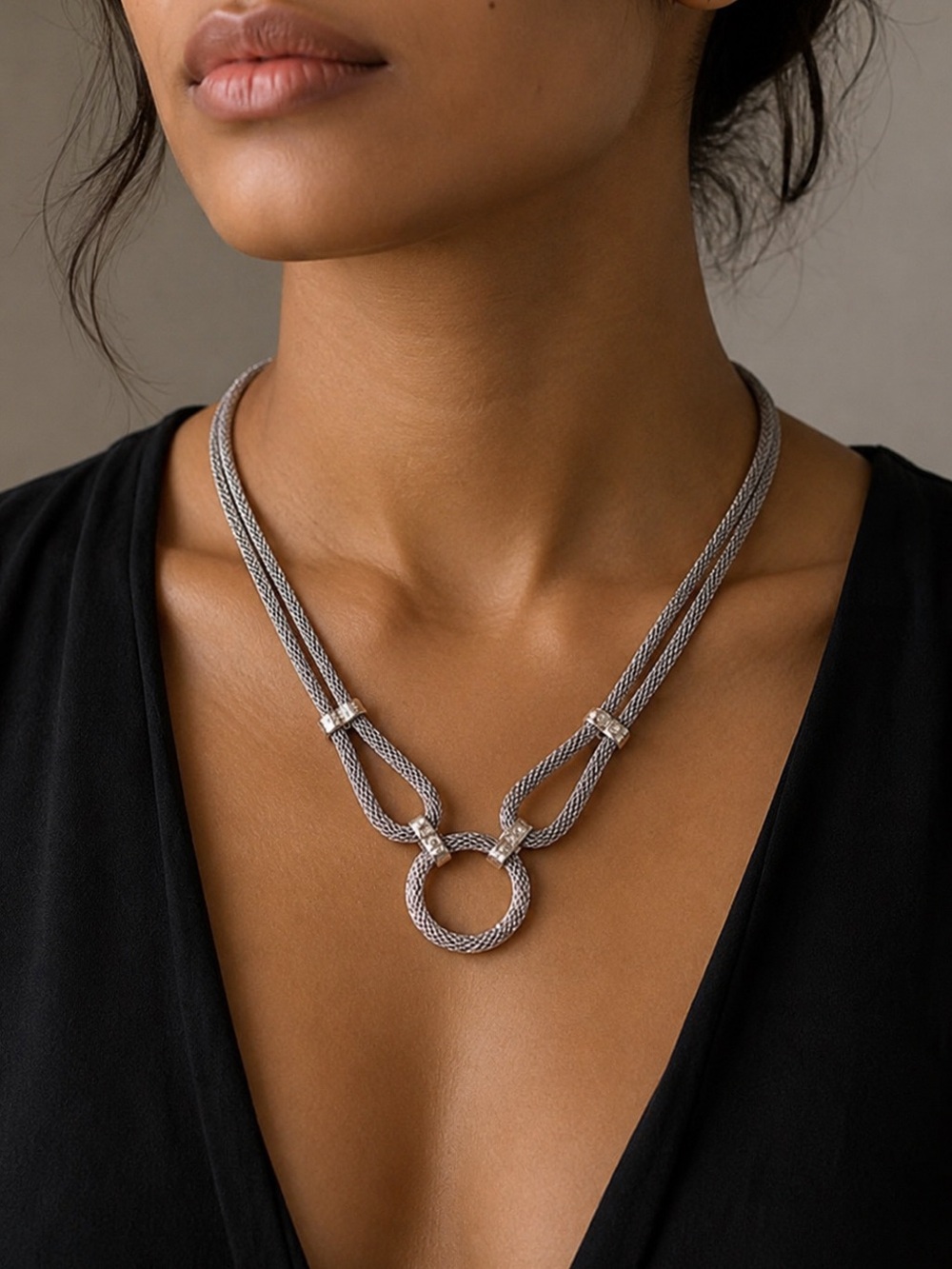 Mesh & Rhinestone Vintage Choker Style Statement Necklace